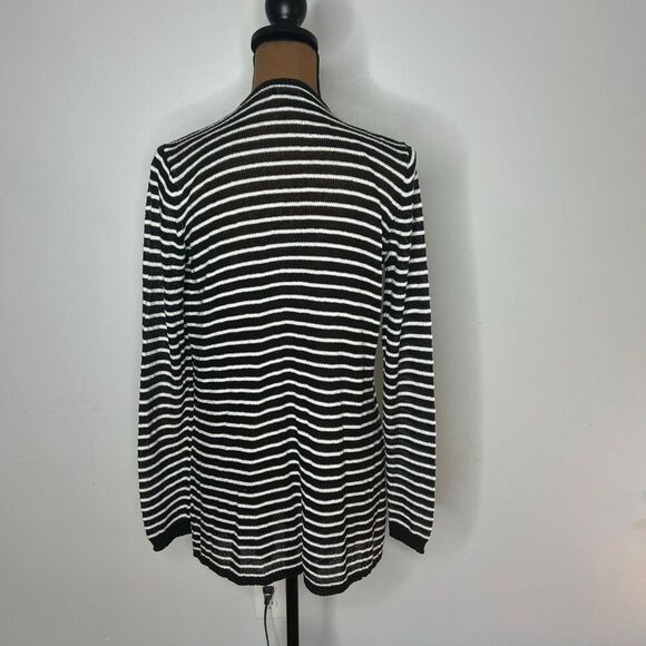 AB Studio, Fly Away Waterfall Draped Black White Striped Cardigan Women’s Medium - Picture 2 of 8